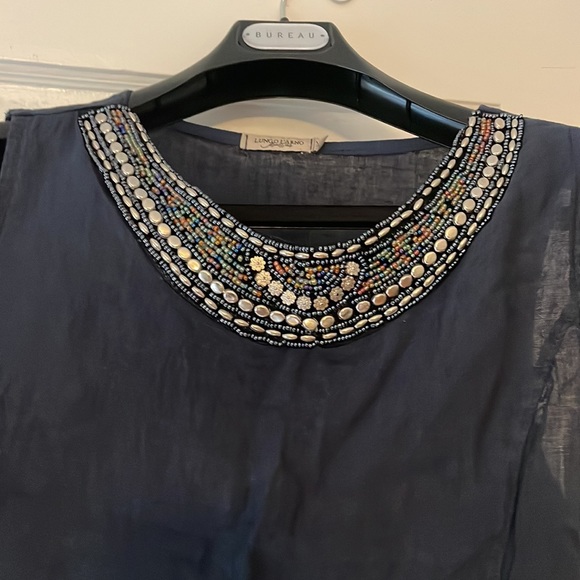 Navy linen sundress with neck detail - Picture 2 of 3